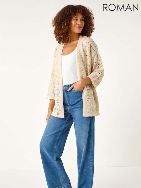 Roman Natural 3/4 Sleeve Stitch Detail Cardigan (F34375) | £40