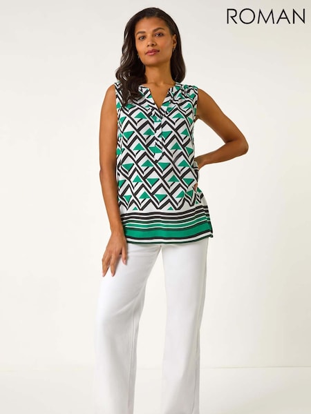 Roman Green Geo Print Border V-Neck Vest (F34387) | £32