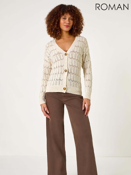 Roman Natural Stitch Detail Button Through Knit Cardigan (F34392) | £42