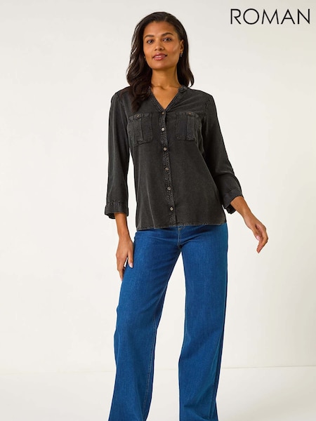 Roman Black Buttoned Pocket Shirt (F34393) | £40