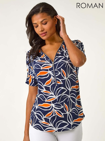 Roman Orange Textured Print Zip Detail Top (F34433) | £40