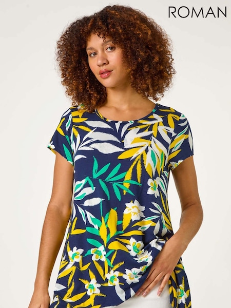 Roman Yellow Leaf Print Hanky Hem Top (F34437) | £32