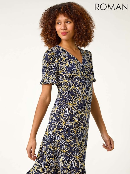 Roman Yellow Floral Print Side Button Dress (F34449) | £48