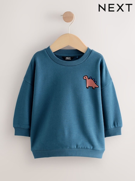 Blue Dinosaur Back Printed Crew Neck Jersey Sweatshirt (3mths-7yrs) (F34462) | £11 - £13