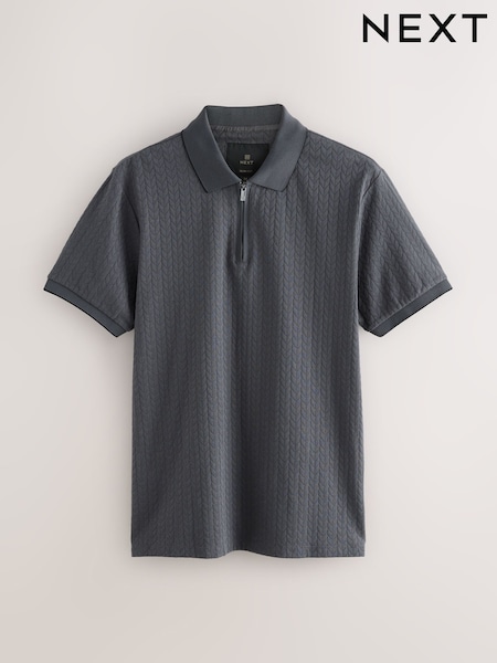 Slate Grey Slim Fit Smart Jaquard Polo Shirt (F34468) | £30