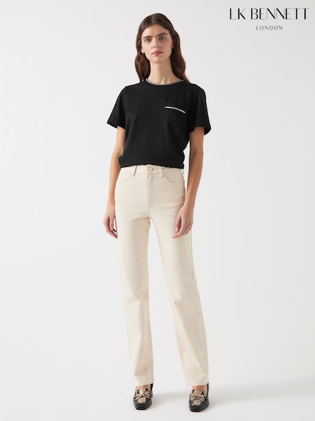 LK Bennett Black Vita Mono Tape Trim 100% Cotton T-Shirt (F34480) | £69