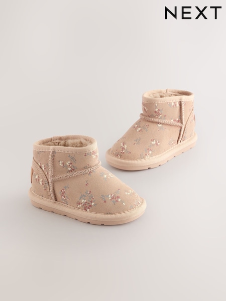 Neutral Floral Water Repellent Standard Fit (F) Suede Pull On Boots (F34484) | £23 - £27
