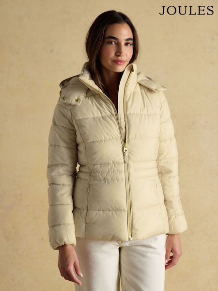 Joules Hadlow Neutral Showerproof Padded Coat with Hood (F34489) | £75