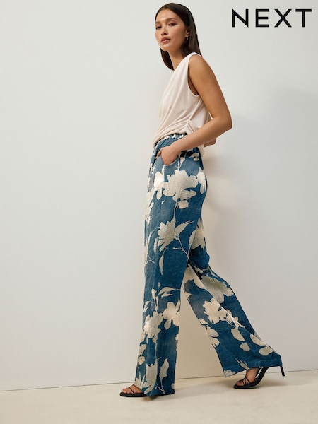 Blue Crinkle Satin Wide Leg Trousers (F34555) | £30