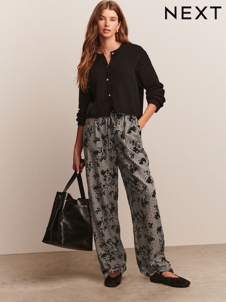 Black/White Flocked Gingham Wide Leg Trousers (F34559) | £32