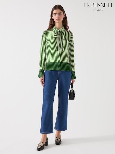 LK Bennett Green Lize Treetop & Birch Viscose Diagonal Stripe Shirt (F34571) | £199