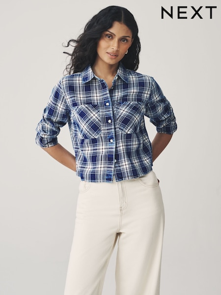 Mid Blue Denim Cropped Check Shirt (F34611) | £35