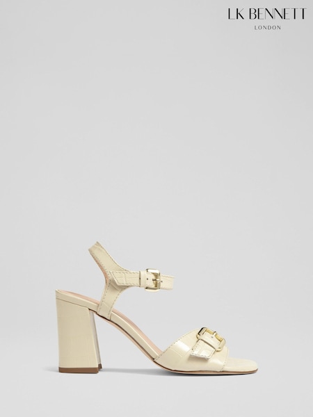 LK Bennett Cream Reeva Buttercream Croc Effect Oloid Buckle Sandals (F34695) | £299