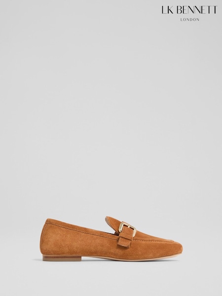 LK Bennett Brown Austin Suede Oloid Buckle Loafers (F34700) | £199