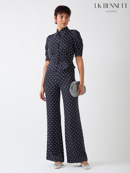 LK Bennett Blue Elsie Spring Birch Viscose 40'S Polka Dot Trousers (F34709) | £199