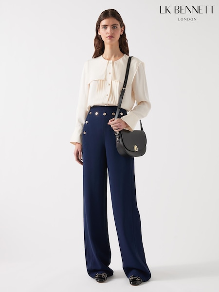 LK Bennett Blue Viscose Blend Olive Crepe Sailor Trousers (F34721) | £199