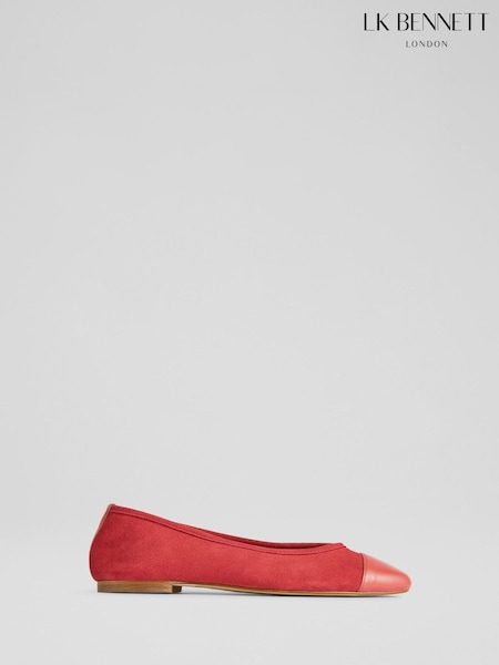 LK Bennett Red Hanna Soft Suede & Nappa Soft V Topline Ballet (F34726) | £159