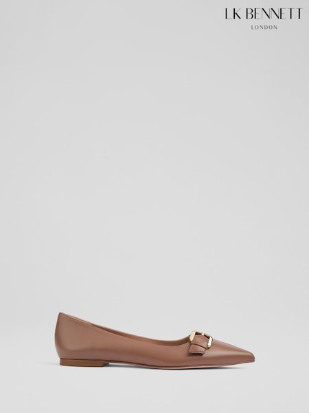 LK Bennett Natural Tory Nappa Leather Oloid Buckle Pointed Flats (F34732) | £229