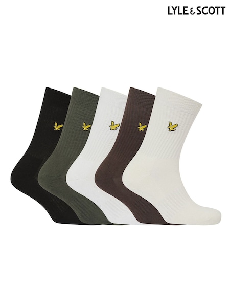 Lyle & Scott White Camdyn Sports Socks 5 Pack (F34782) | £25
