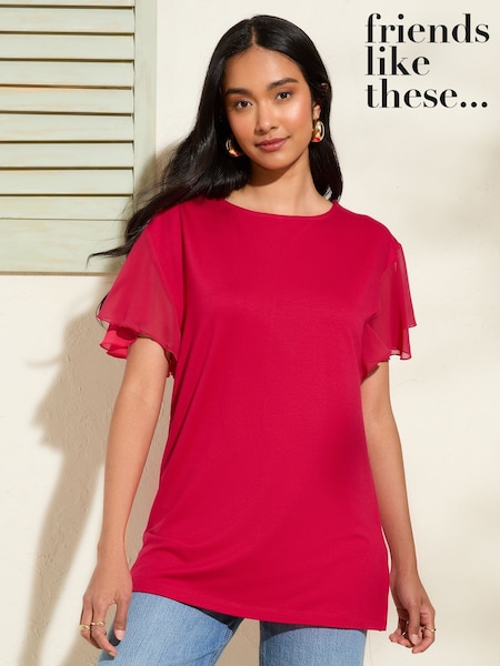 Friends Like These Fushsia Pink Short Sleeve Flutter Trim Tunic (F34847) | £24
