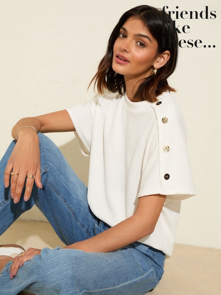 Friends Like These Cream Button Detail Short Sleeve Tunic (F34851) | £29