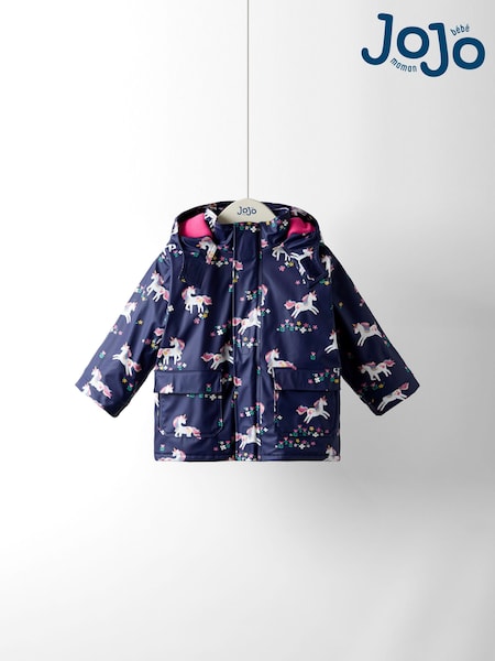 JoJo Maman Bébé Navy Unicorn Waterproof Cosy Lined Jacket (F34876) | £47.50 - £49.50