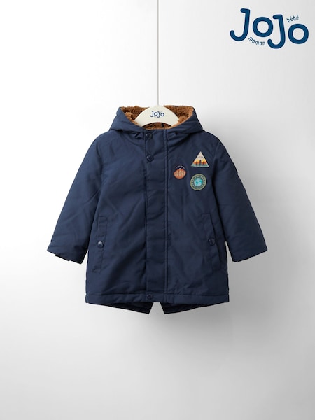 JoJo Maman Bébé Navy Adventure Badge Borg Lined Parka (F34888) | £52.50