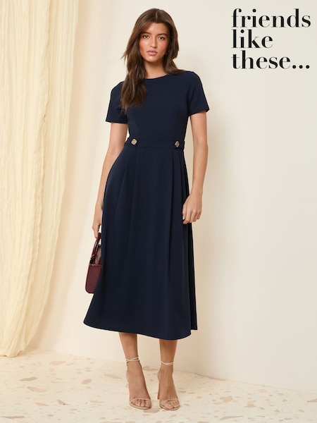 Friends Like These Navy Tab Detail Short Sleeve Midi Tailored Dress (F35119) | £45