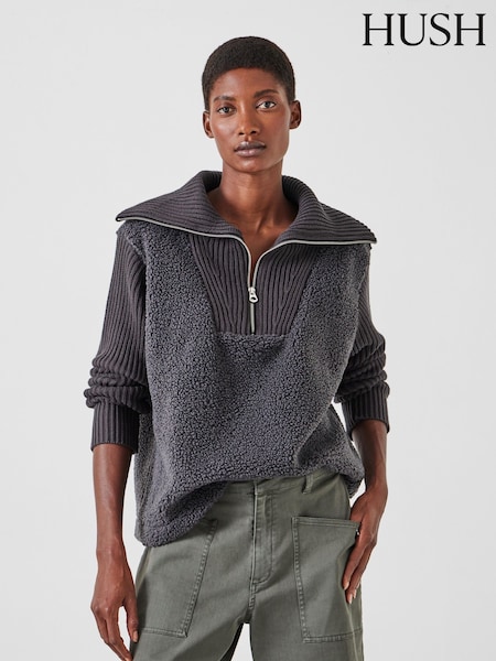Hush Grey Fleece and Knit Sweatshirt (F35260) | £90