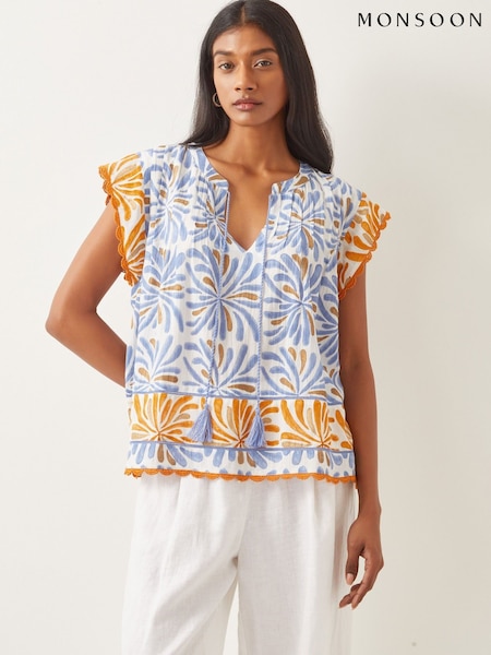 Monsoon Blue Cece Woodblock Print Top (F35271) | £45
