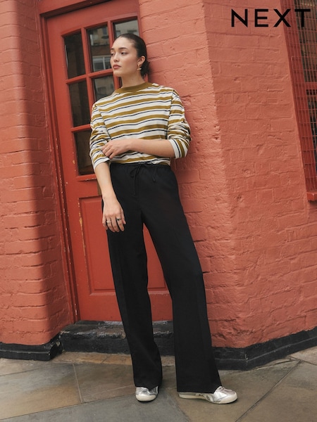 Black Tie Waist Wide Leg Trousers (F35377) | £29