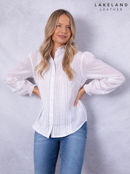 Lakeland Clothing Prairie Long Sleeve 100% Cotton White Blouse (F35405) | £40