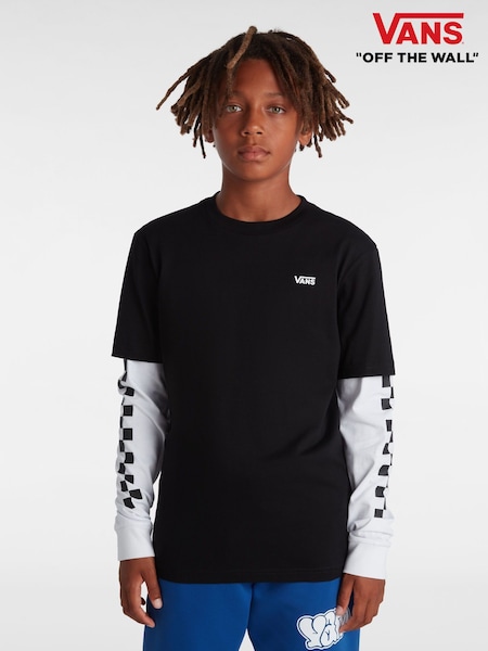 Vans Boys Long Sleeve Check Black T-Shirt (F35417) | £35