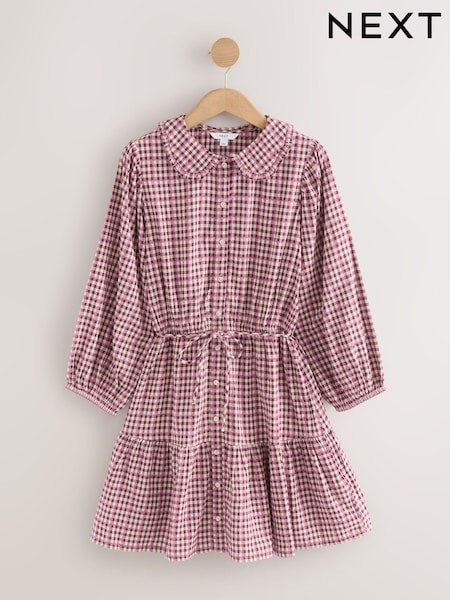 Red/White Check Collar Tie Waist Mini Shirt Dress (F35451) | £36