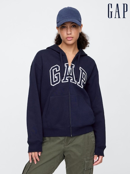 Gap Navy Blue Zip Up Logo Vintage Fleece-Lined Hoodie (F35506) | £40
