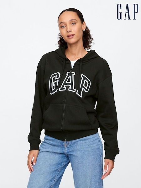 Gap Black Zip Up Logo Vintage Fleece-Lined Hoodie (F35508) | £40