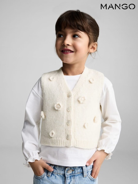 Mango Cream Floral Detail Knitted Waistcoat (F35525) | £23