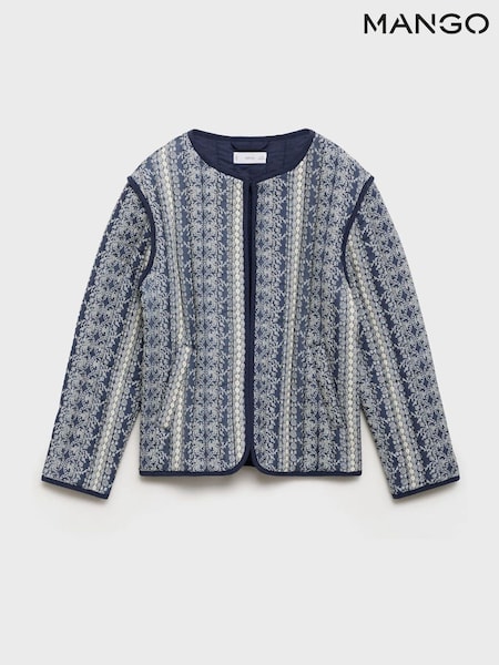 Mango Blue Printed Quilted Jacket (F35570) | £33