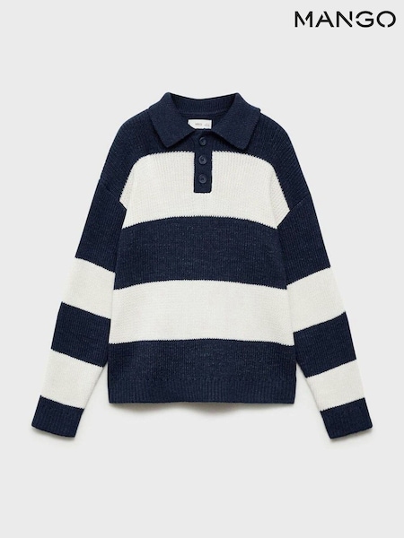 Mango Blue Striped Polo-Style Sweater (F35572) | £28