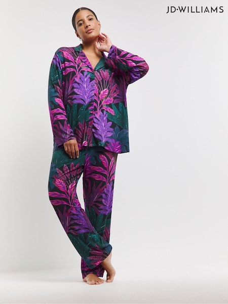 JD Williams Black Floral Button Through Pyjamas Set (F35591) | £42