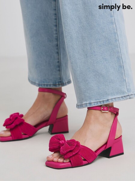 Simply Be Pink Double Bow Low Block Heels In Wide Fit (F35597) | £37