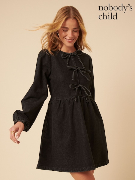 Nobodys Child Black Plain Denim Eden Mini Dress (F35605) | £79