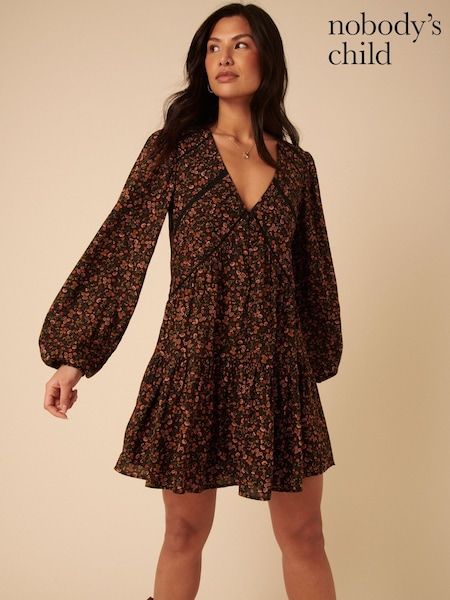 Nobodys Child Black Betsie Ditsy Marley Mini Dress (F35611) | £79