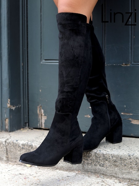 Linzi Black Mandy Block Heeled Knee High Boots (F35722) | £55