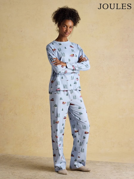 Joules Lyla Blue 4x4 Jersey Cotton Pyjama Set (F35728) | £42
