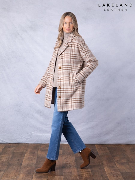 Lakeland Clothing Cream Willow Oversized Checked Coat (F35730) | £90