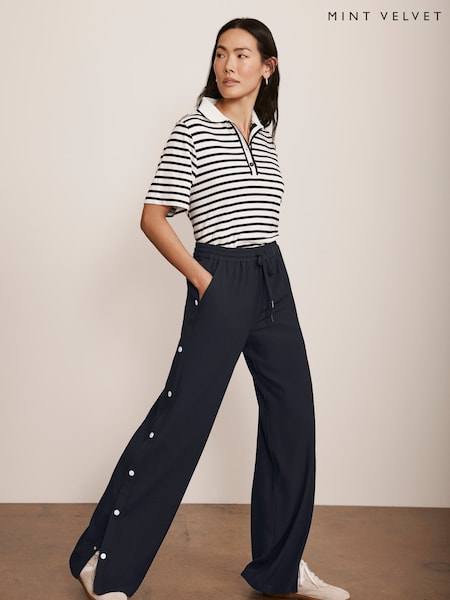 Mint Velvet Blue Navy Popper Detail Trousers (F35750) | £99