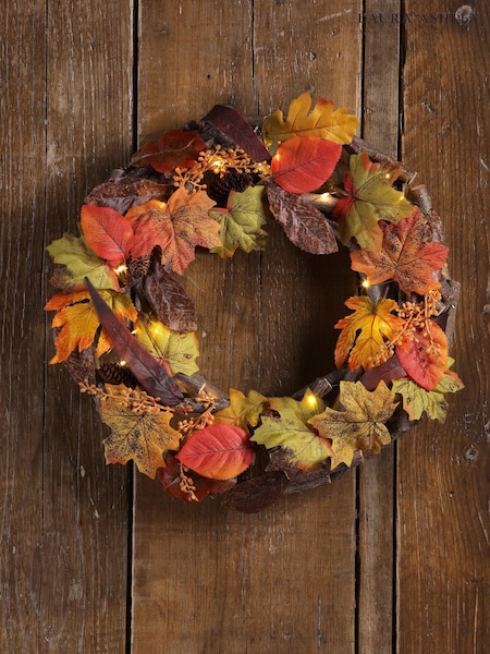 Laura Ashley Multi Pre Lit Autumn Leaf 37cm Wreath (F35775) | £28