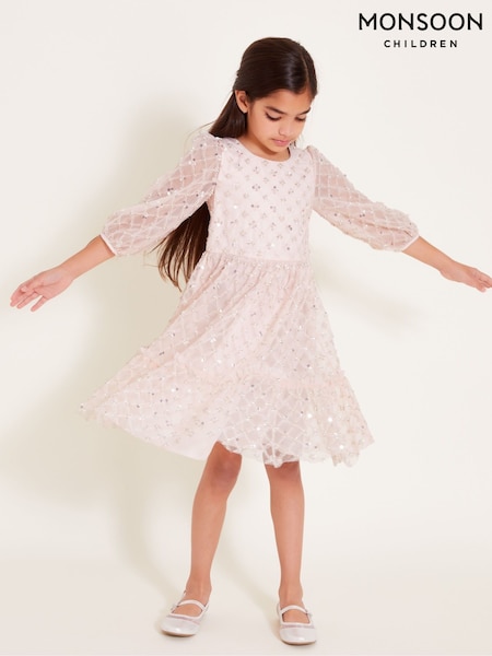 Monsoon Pink Gracie Long Sleeve Beaded Tunic Dress (F35817) | £65 - £75