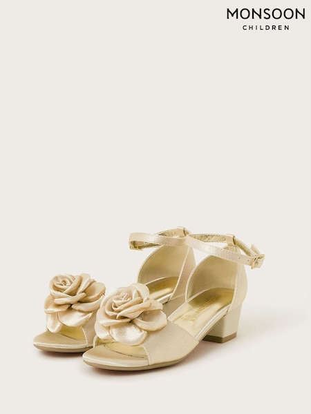 Monsoon Gold Satin Flower Peep Toe Heels (F35818) | £29 - £35